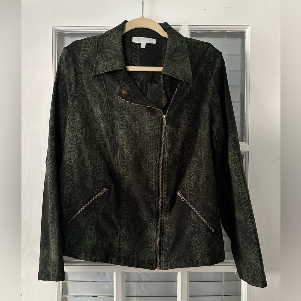 Adyson Parker  Women’s 1X Oakmoss Stretch Green Black Moto Jacket | SKU 0370